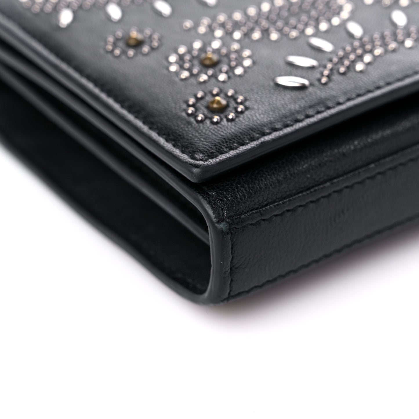 Lambskin Bandana Studded Monogram Chain Wallet Black