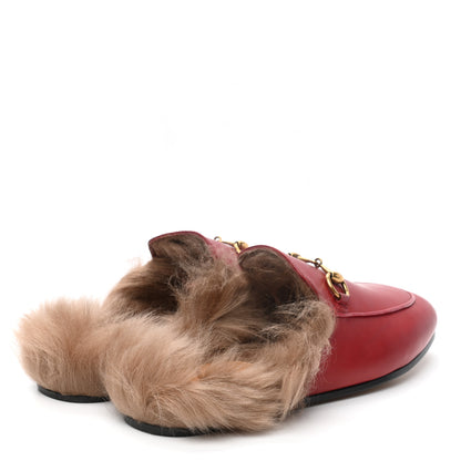 Gucci Betis Glamour Calfskin Fur Womens Princetown Slippers 36 Hibiscus Red Naturale 4 of 8