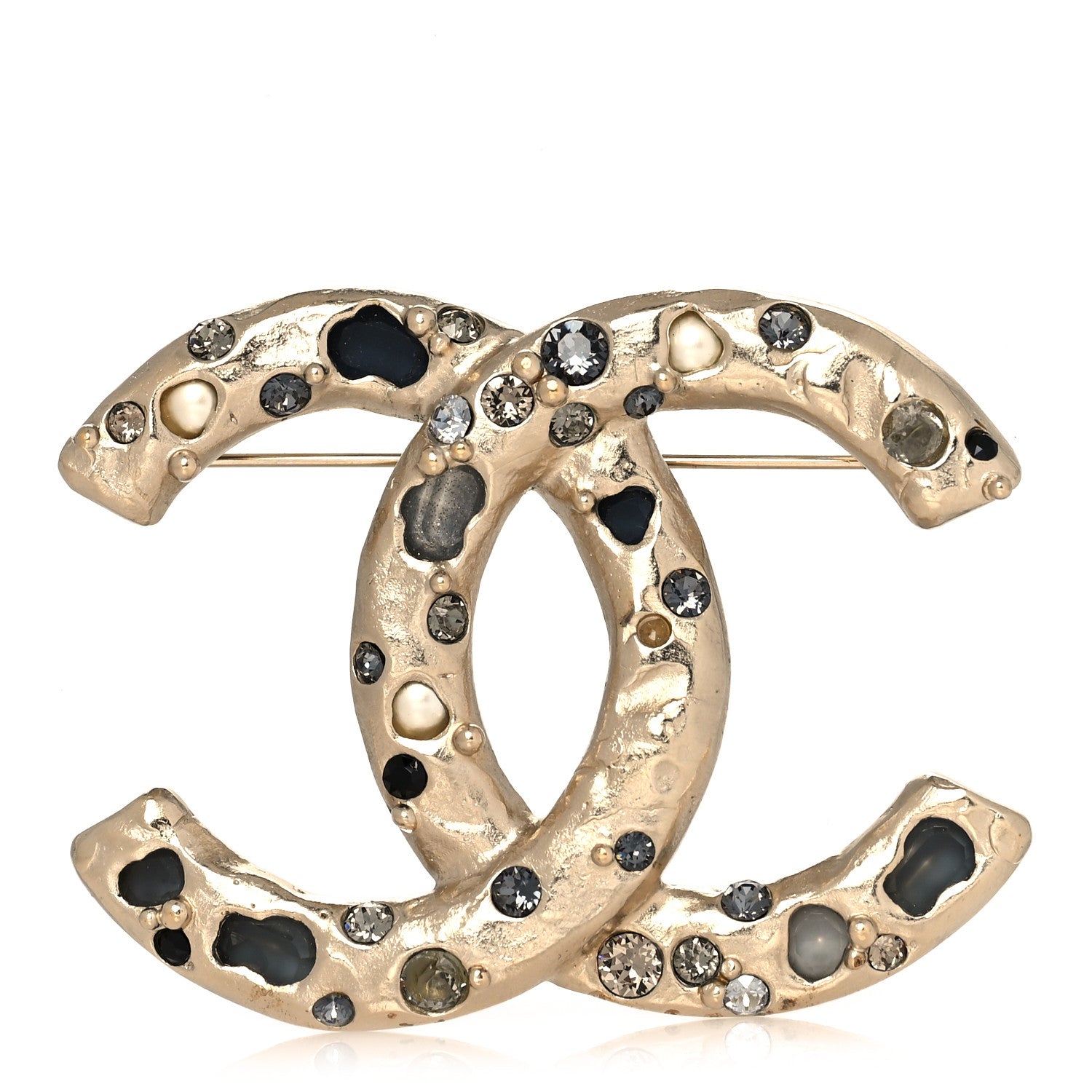 Chanel Metal Resin Crystal CC Brooch Gold 1 of 5