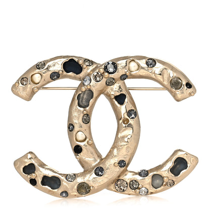 Chanel Metal Resin Crystal CC Brooch Gold 1 of 5