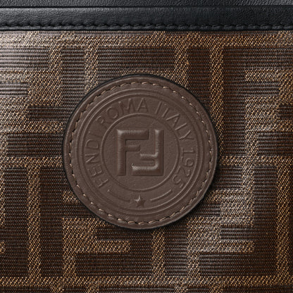 Fendi Glazed Fabric Vitello Century FF 1974 Stamp Patch Small Crossbody Messenger Mogano Panna Black 11 of 11