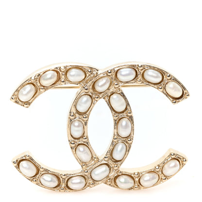 Chanel Pearl Studded CC Brooch Pin Gold 1 of 4