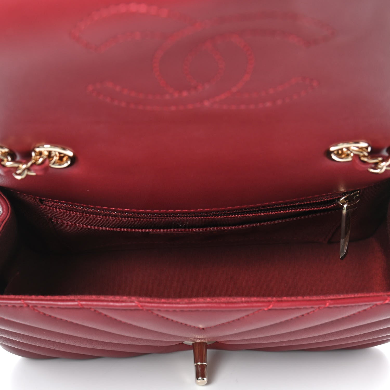 Chanel Calfskin Chevron Quilted Mini Statement Flap Burgundy 4 of 4