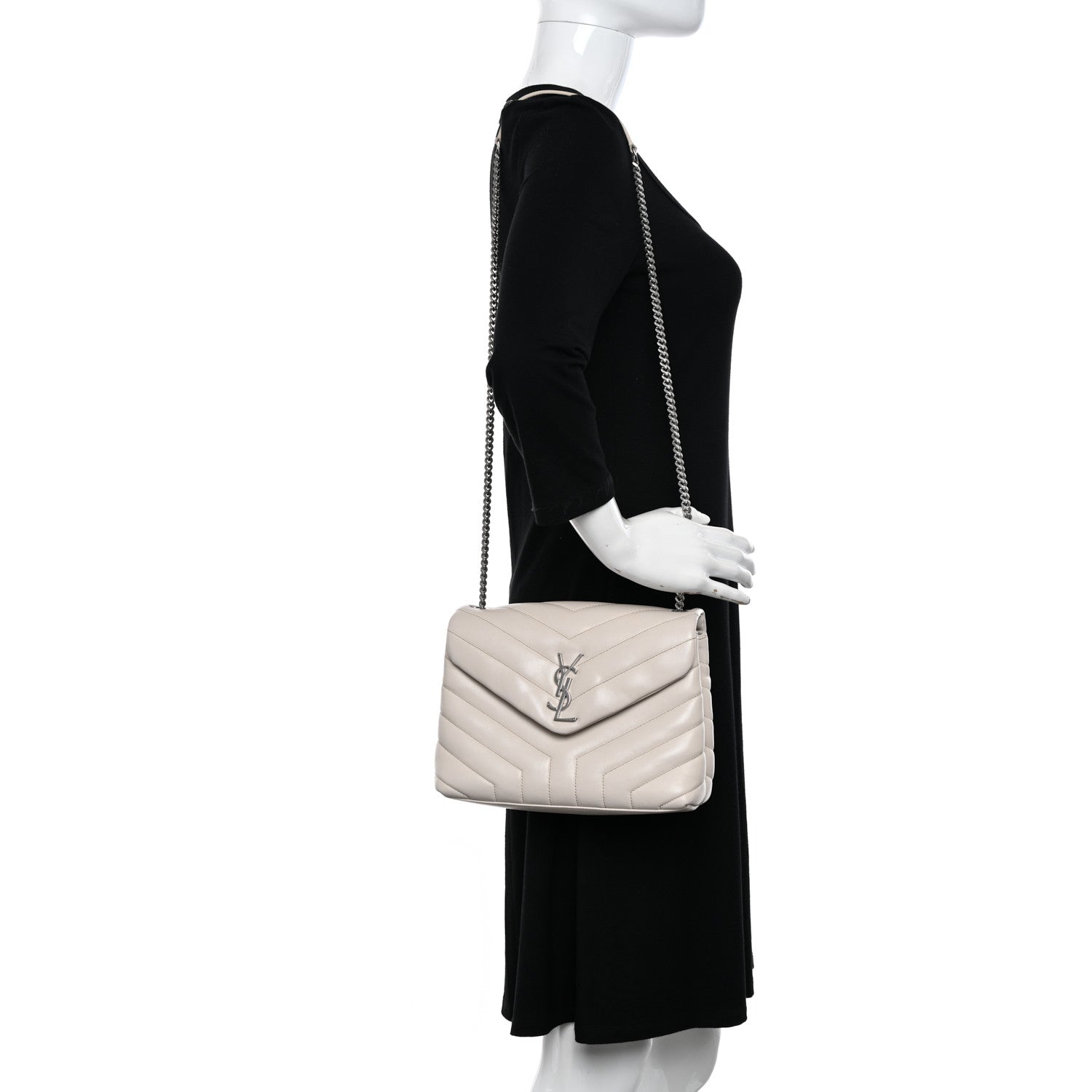 Saint Laurent Calfskin Y Quilted Monogram Small Loulou Chain Satchel Ivory 2 of 12