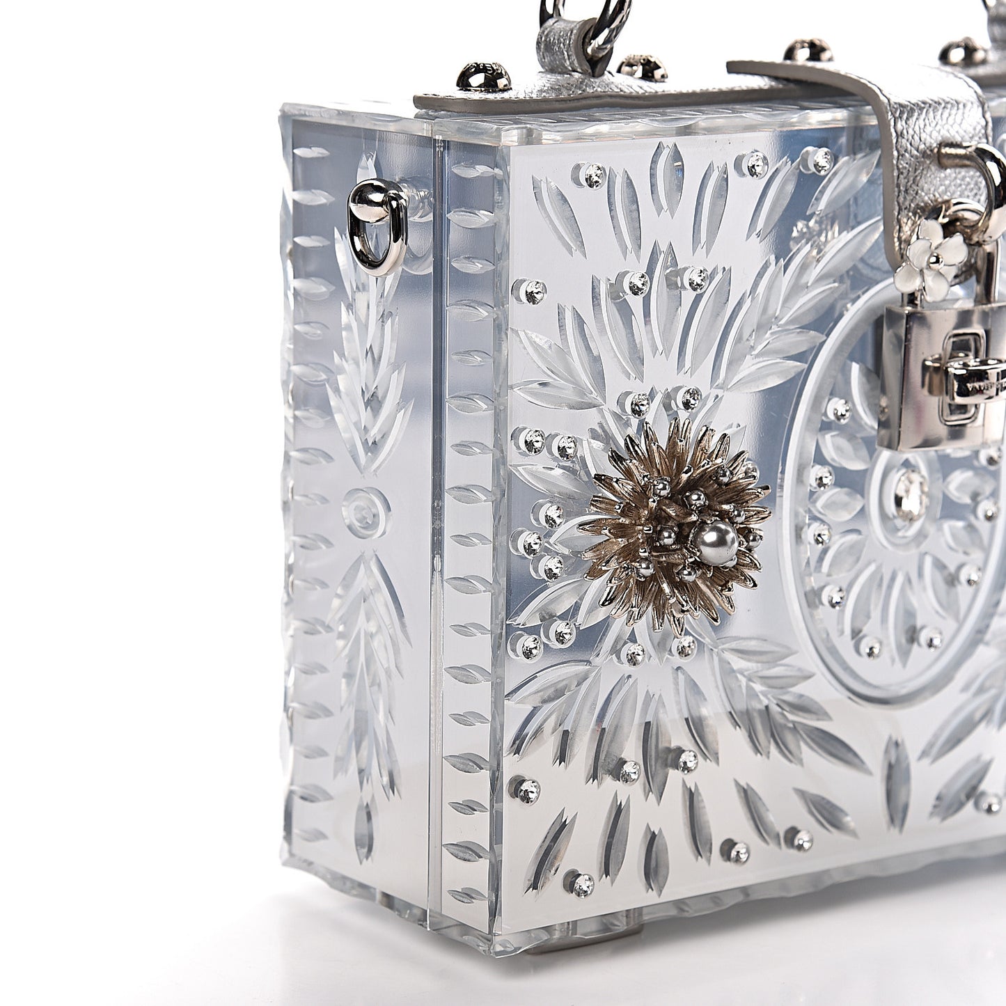 Plexiglass Embellished Metallic Dauphine Box Bag Argento