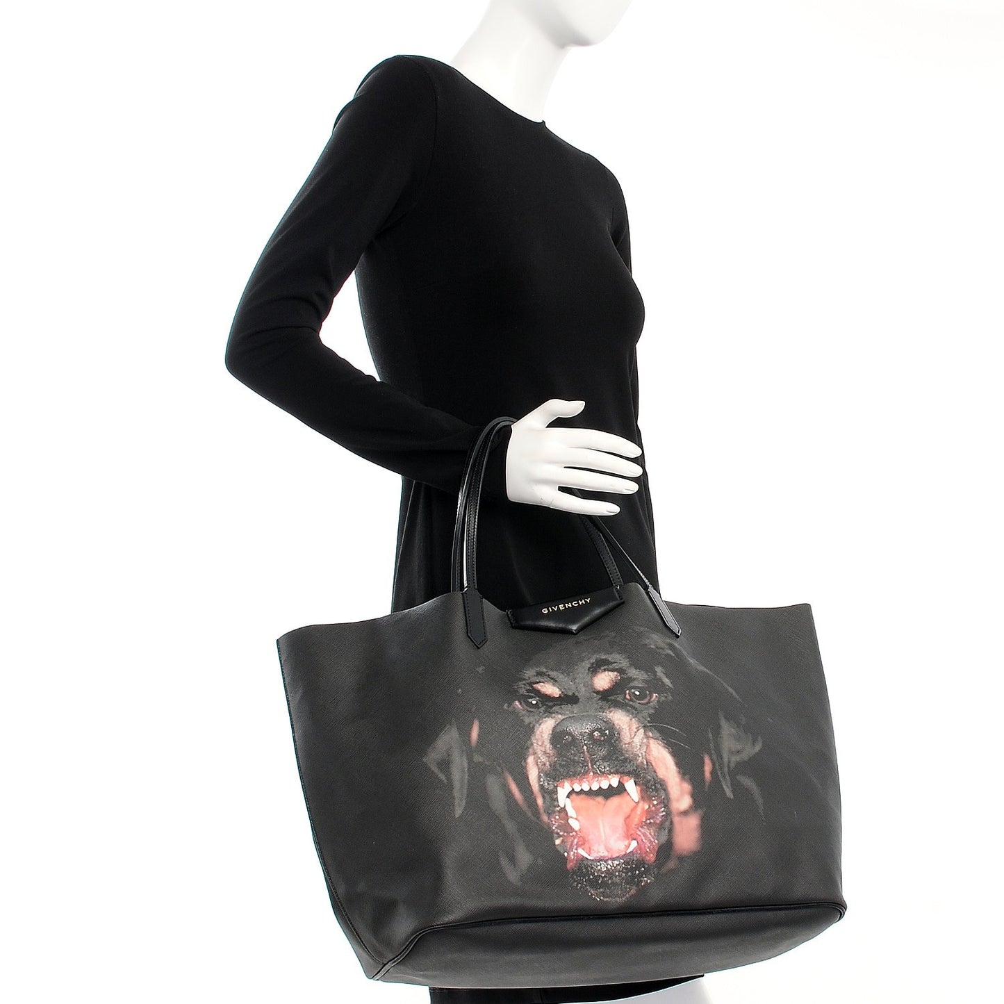 Textured Coated Canvas Rottweiler Pint Large Antigona Tote Black