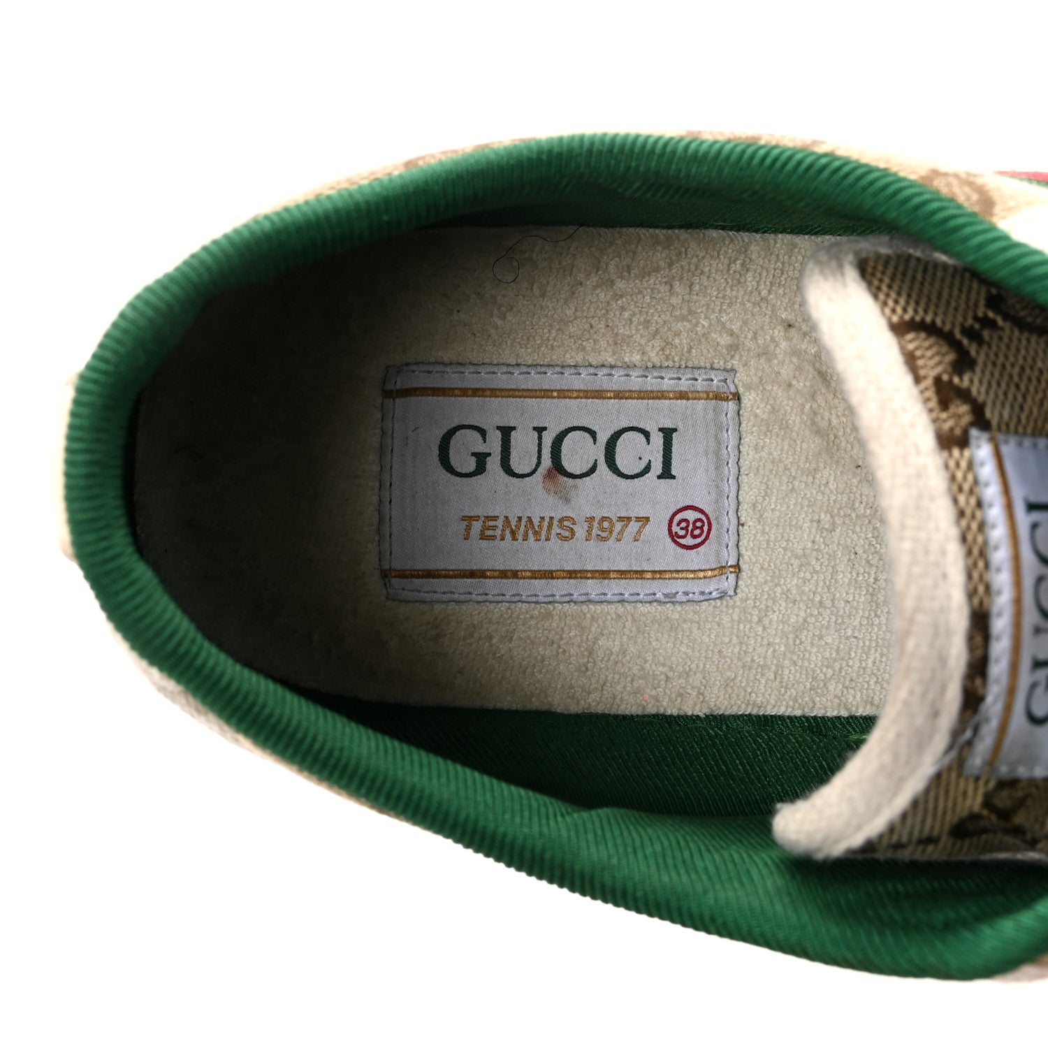 Gucci GG Monogram Web Womens 1977 Tennis Sneakers 38 Beige Ebony Mystic White 8 of 9