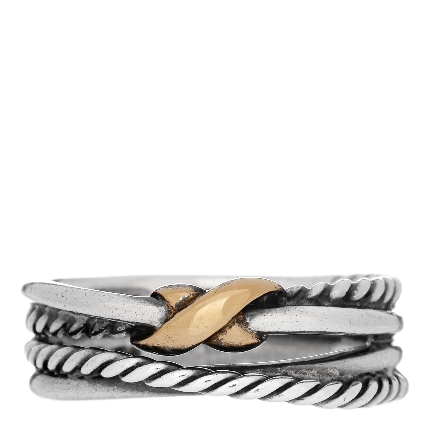 David Yurman Sterling Silver 18K Yellow Gold 6mm X Crossover Ring 50/5.5 1 of 4