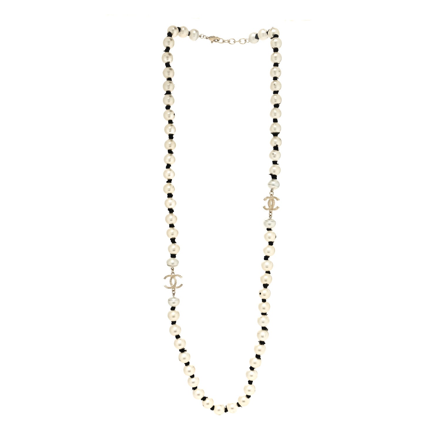Chanel Pearl Grosgrain CC Long Necklace Gold 3 of 6