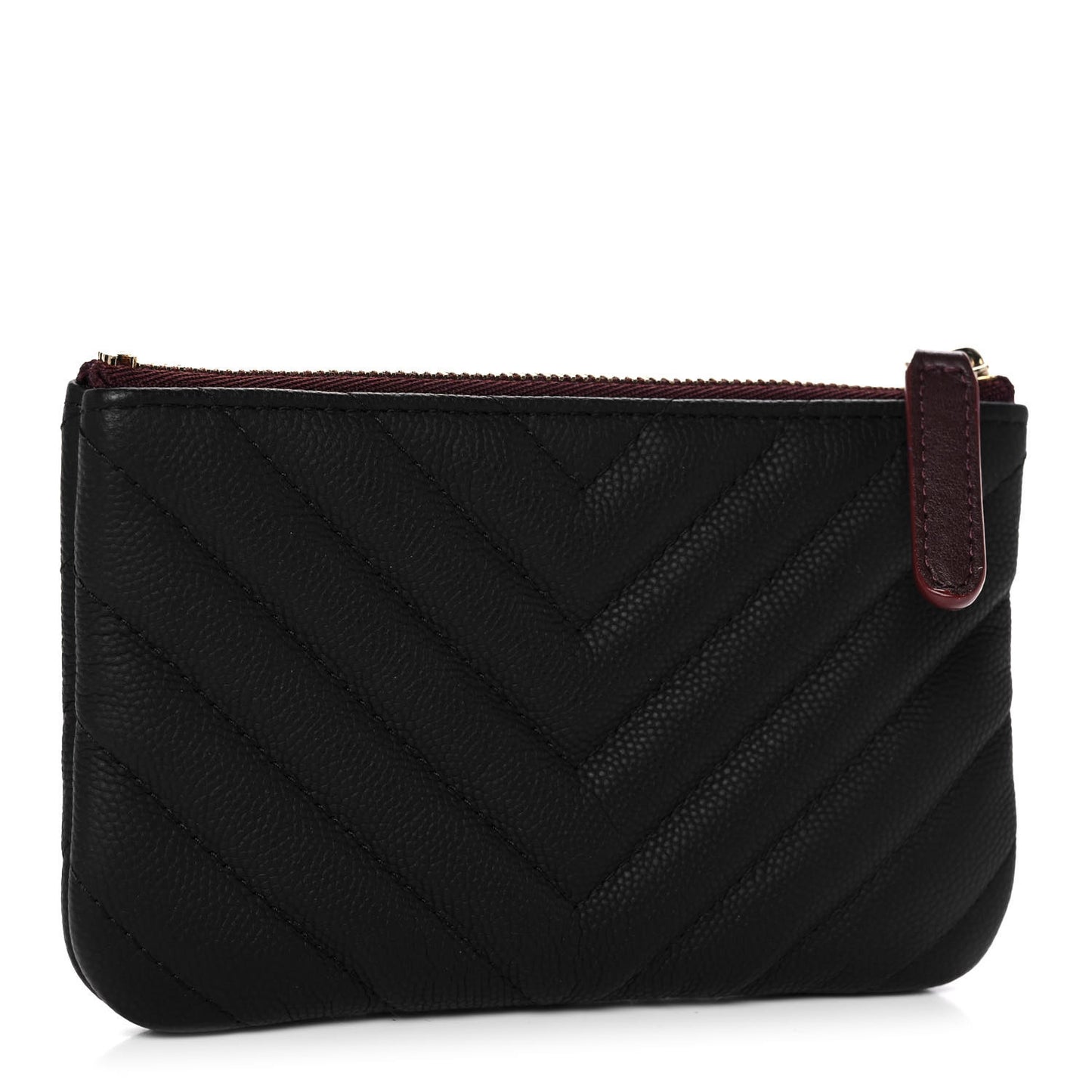 Caviar Chevron Quilted Small Cosmetic Case Black