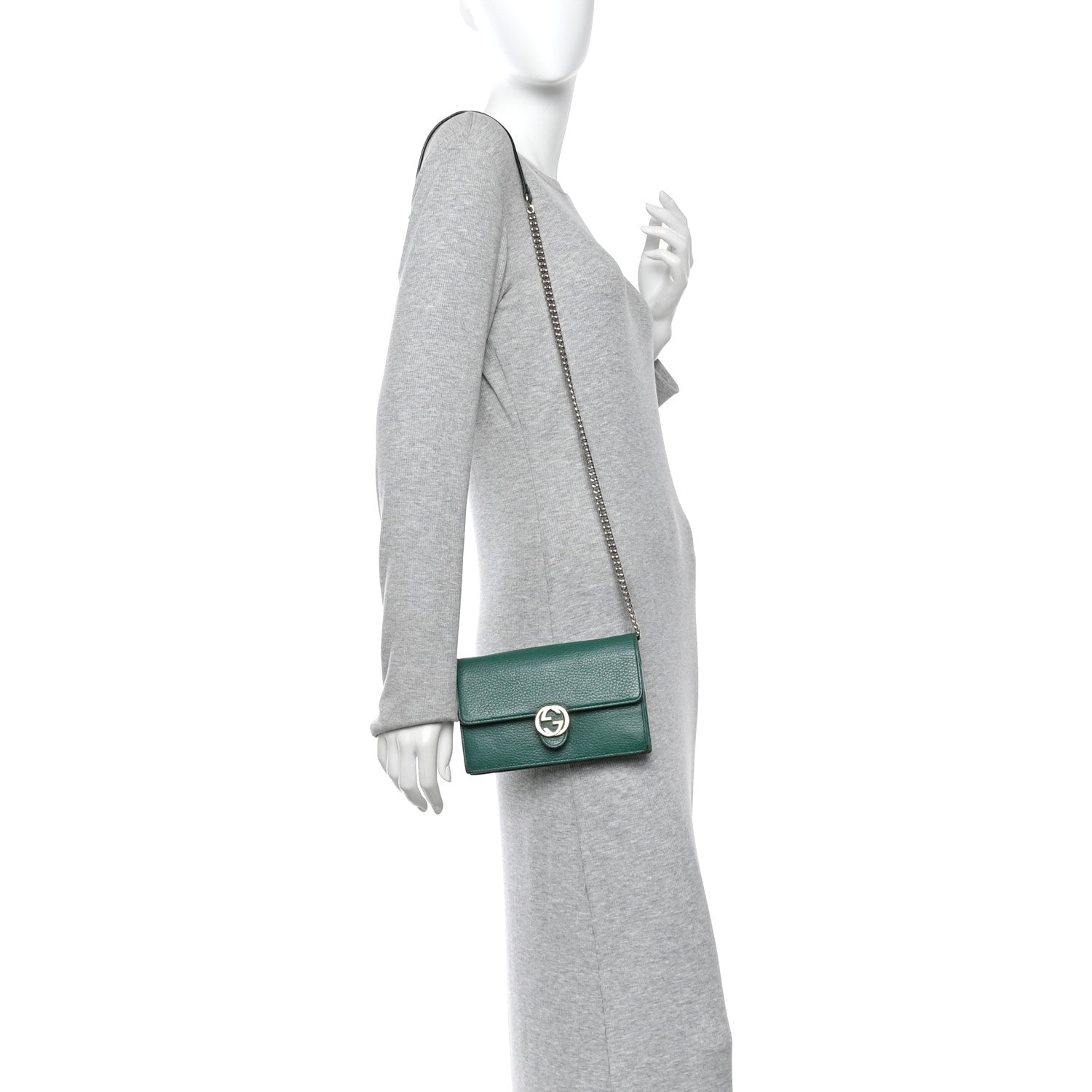Gucci Dollar Calfskin Interlocking G Chain Wallet Emerald 2 of 17