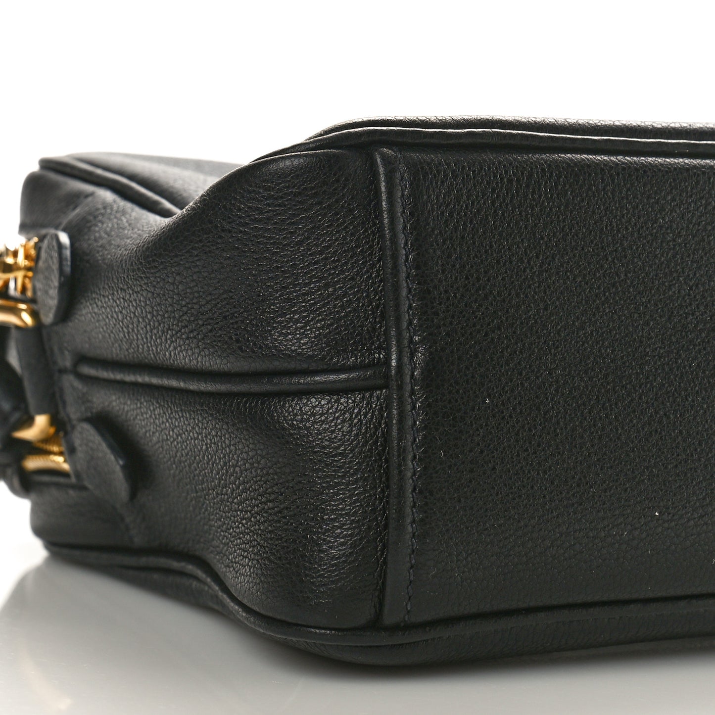 Vitello Daino Medium Double Zip Shoulder Bag Black