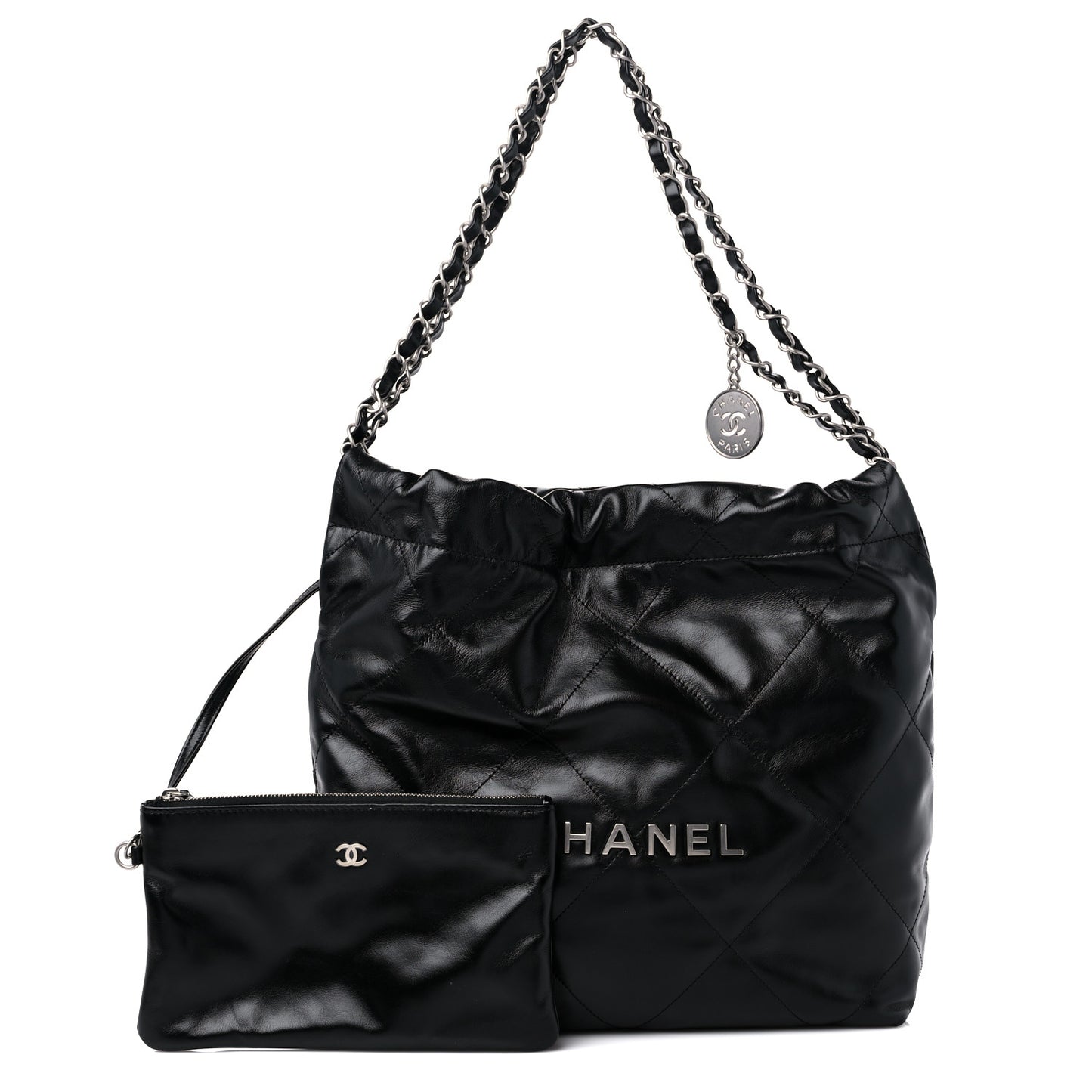 Shiny Calfskin Quilted Small Chanel 22 Black