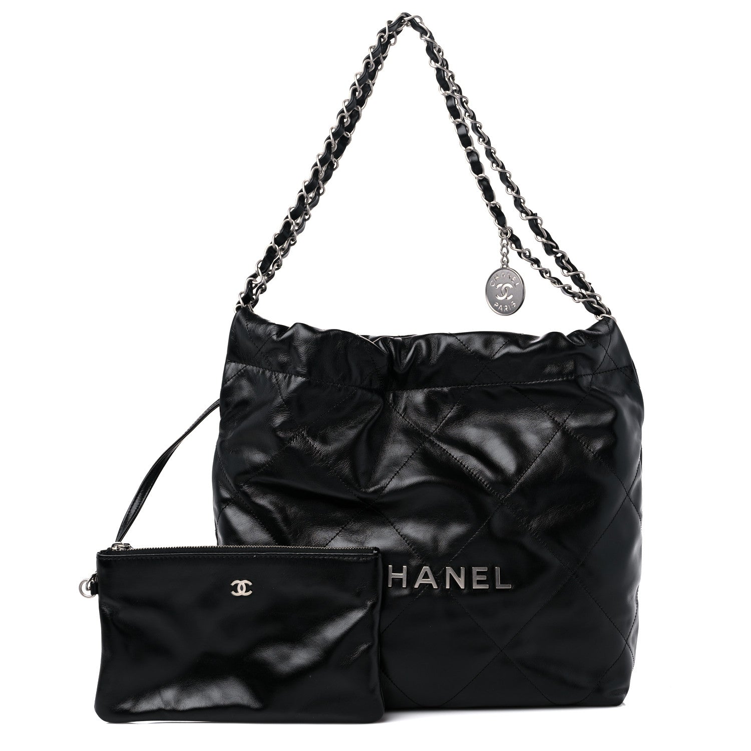 Chanel Shiny Calfskin Quilted Small Chanel 22 Black 1 of 11