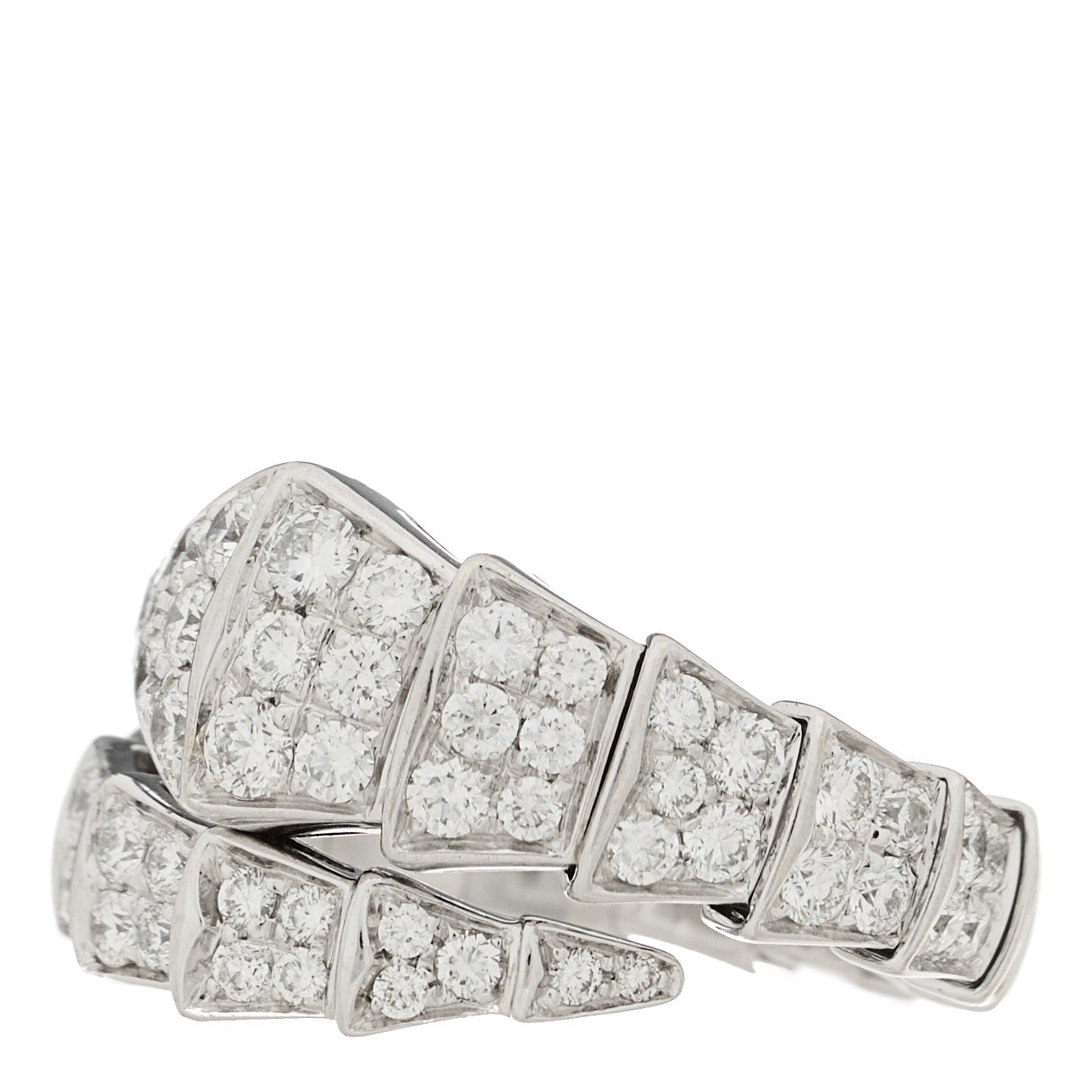 18K White Gold Diamond One-Coil Serpenti Viper Ring L
