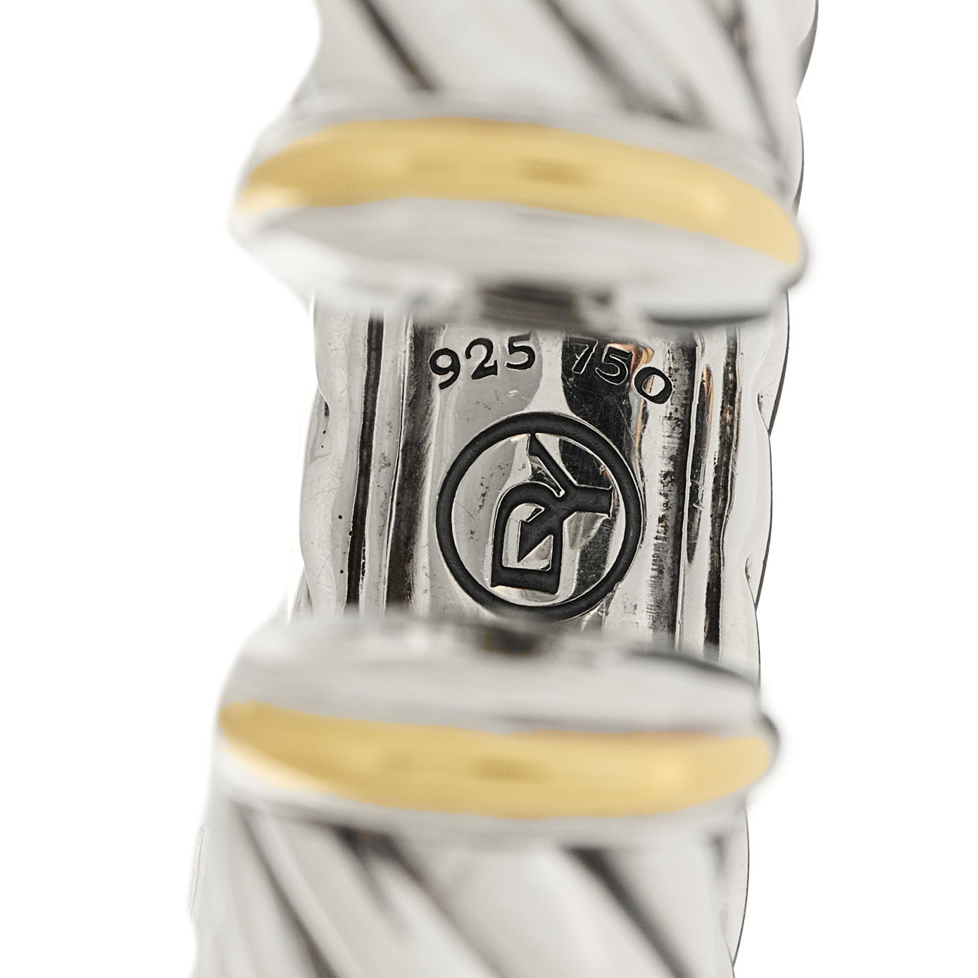 David Yurman Sterling Silver 18K Yellow Gold 14mm Sculpted Cable Cuff Bracelet 3 of 3