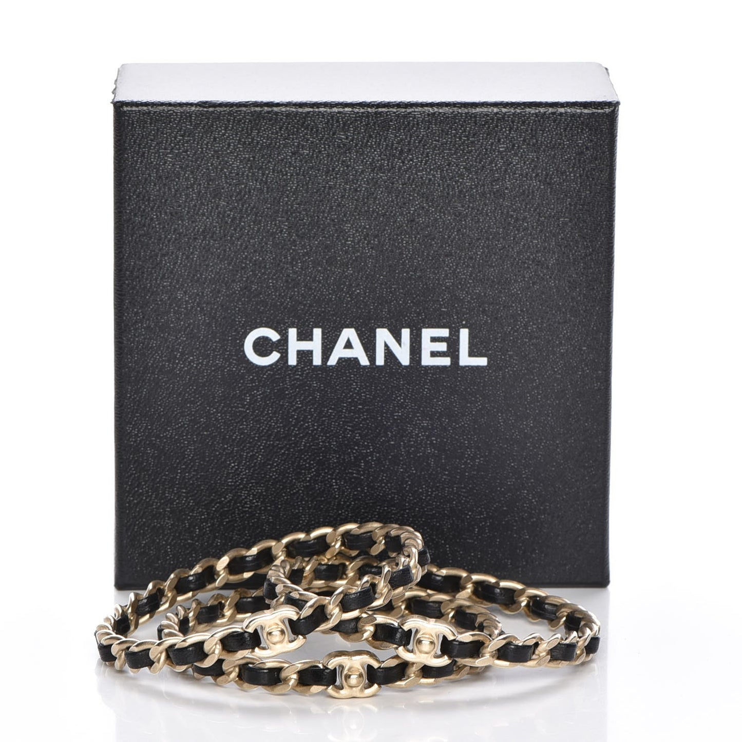 Lambskin Chain Turnlock CC Bangle Set of 3 Black Gold