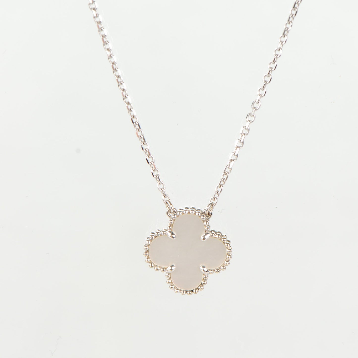 18K White Gold Mother of Pearl Vintage Alhambra Pendant Necklace