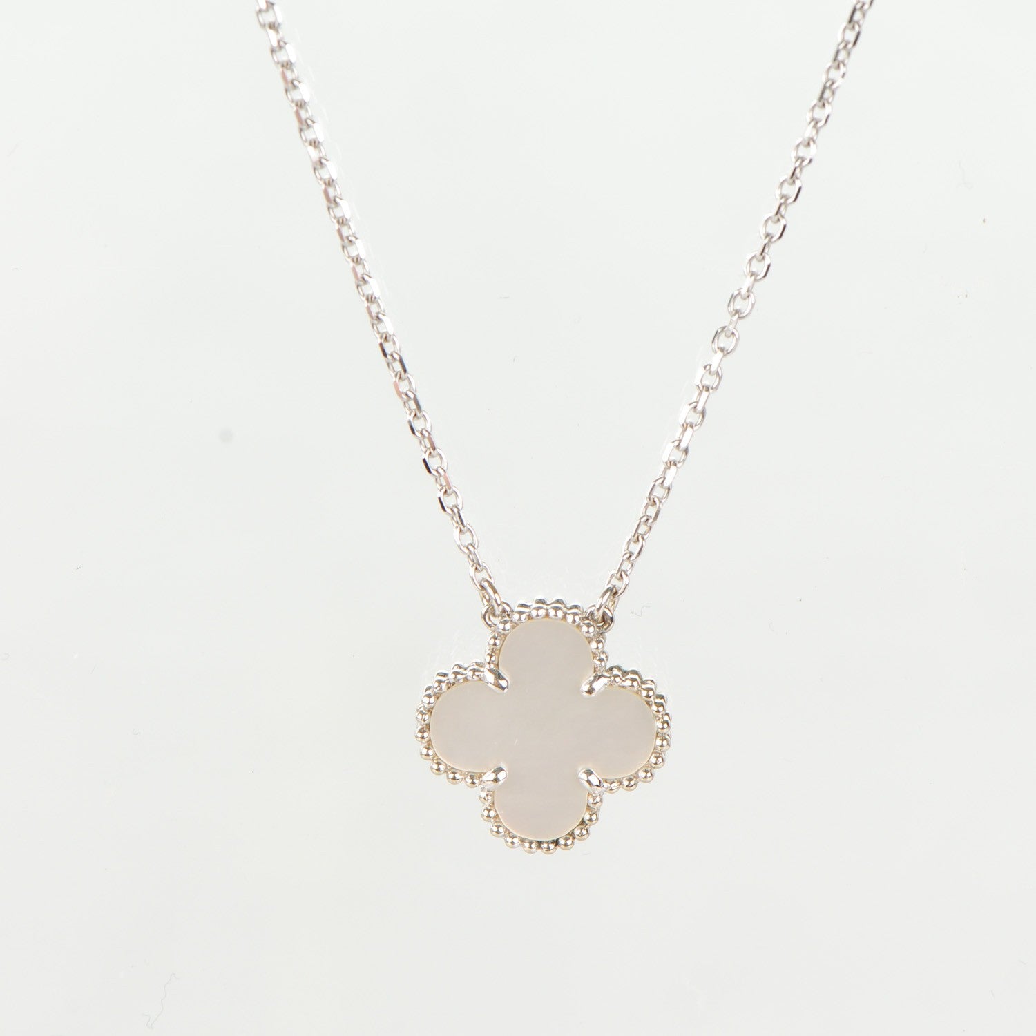 Van Cleef & Arpels 18K White Gold Mother of Pearl Vintage Alhambra Pendant Necklace 3 of 7