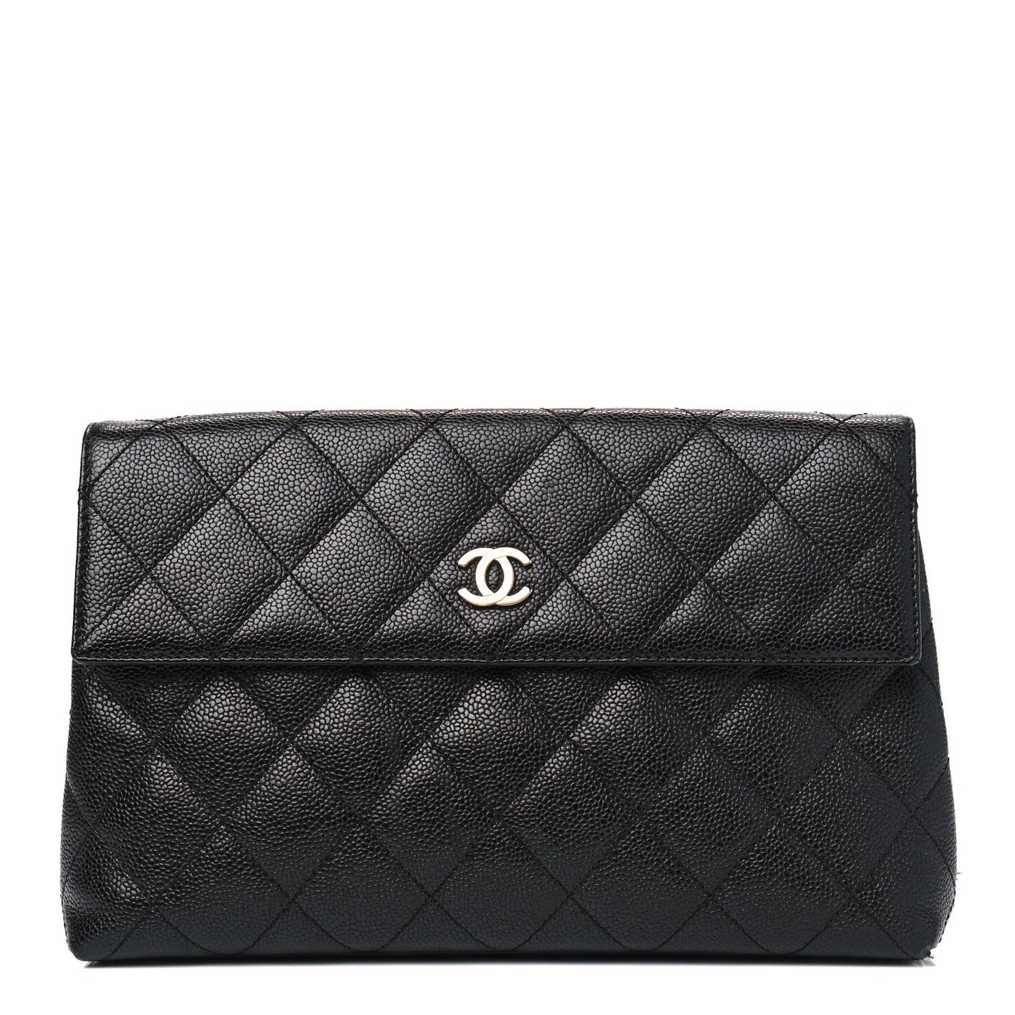 Caviar Quilted Flap Clutch Black