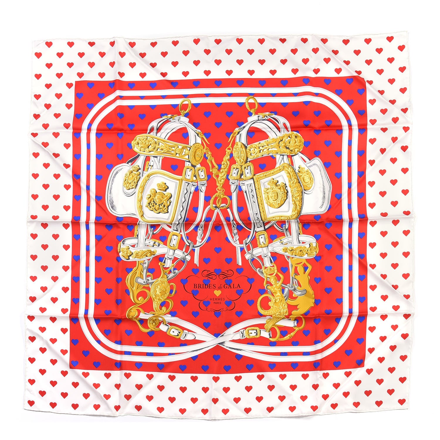 Hermes Silk Brides De Gala Love Scarf 90 Rouge Vif Marine White 1 of 4