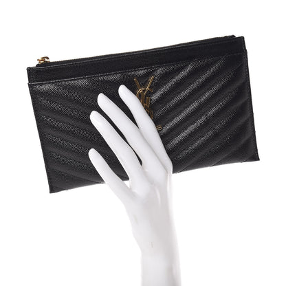 Saint Laurent Grain De Poudre Chevron Monogram Bill Pouch Black 2 of 9