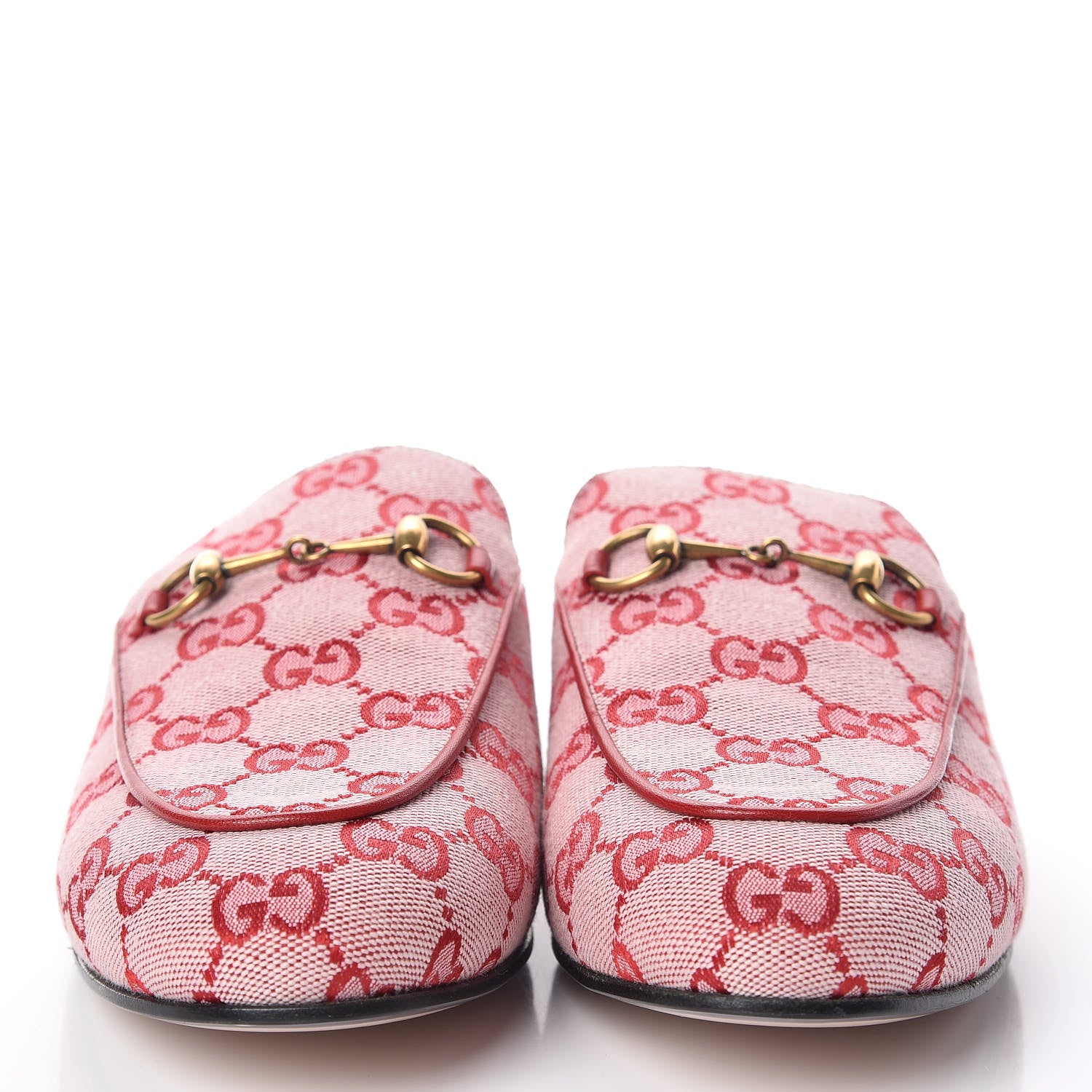 Gucci Canvas GG Monogram Horsebit Womens Princetown Slippers 39 Gardenia Hibiscus Red 2 of 9