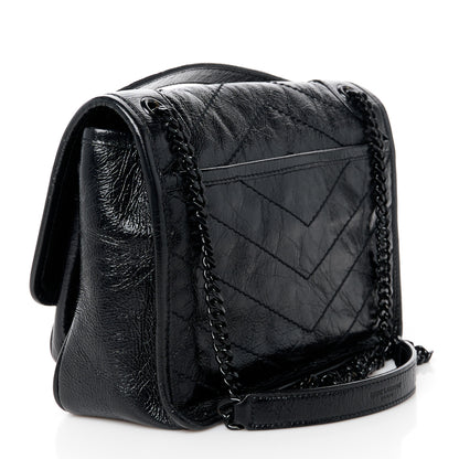 Saint Laurent Crinkled Calfskin Matelasse Monogram Baby Niki Chain Satchel Black 3 of 11