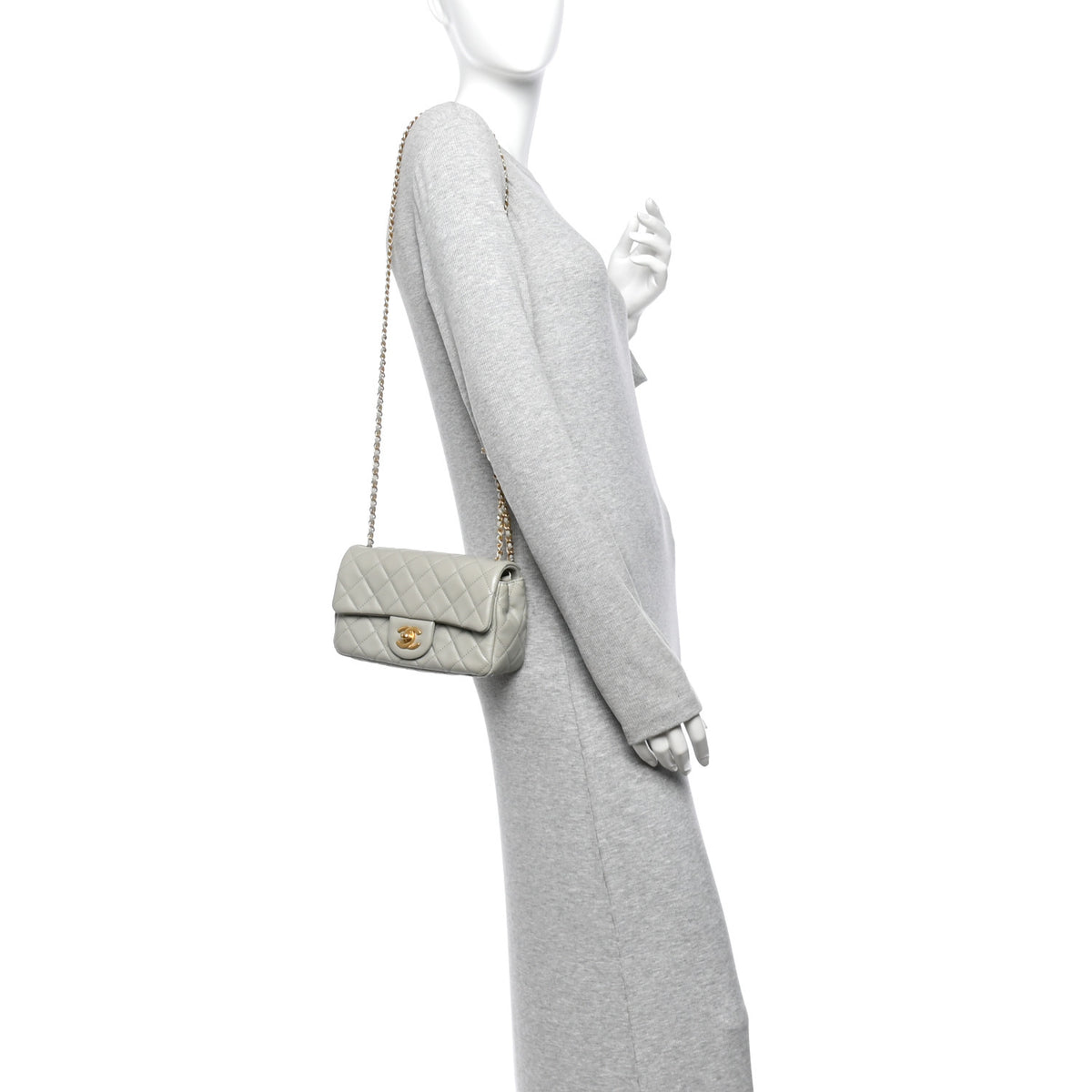 Lambskin Quilted Mini Rectangular Pearl Crush Flap Grey