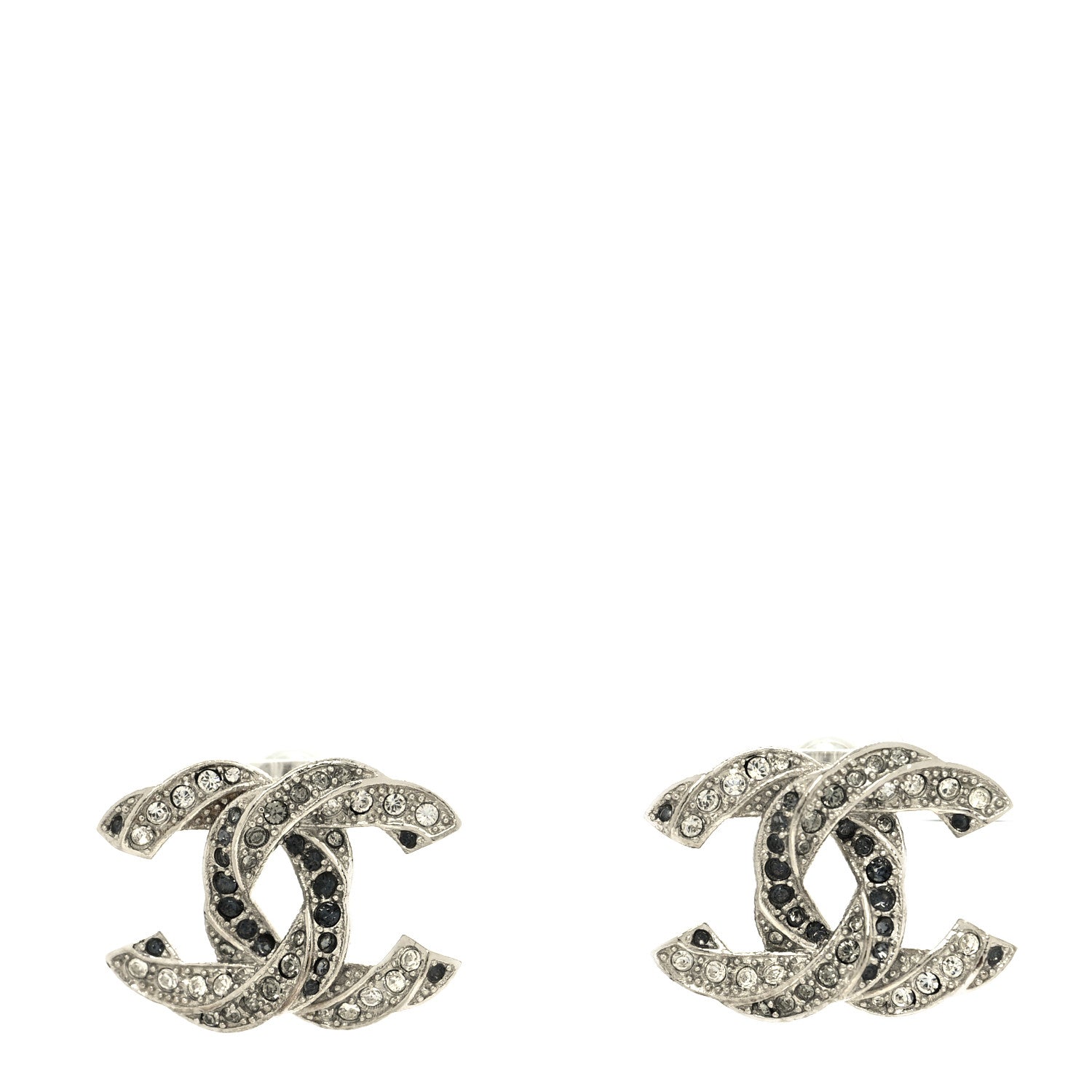 Chanel Crystal CC Twisted Earrings Silver 1 of 4
