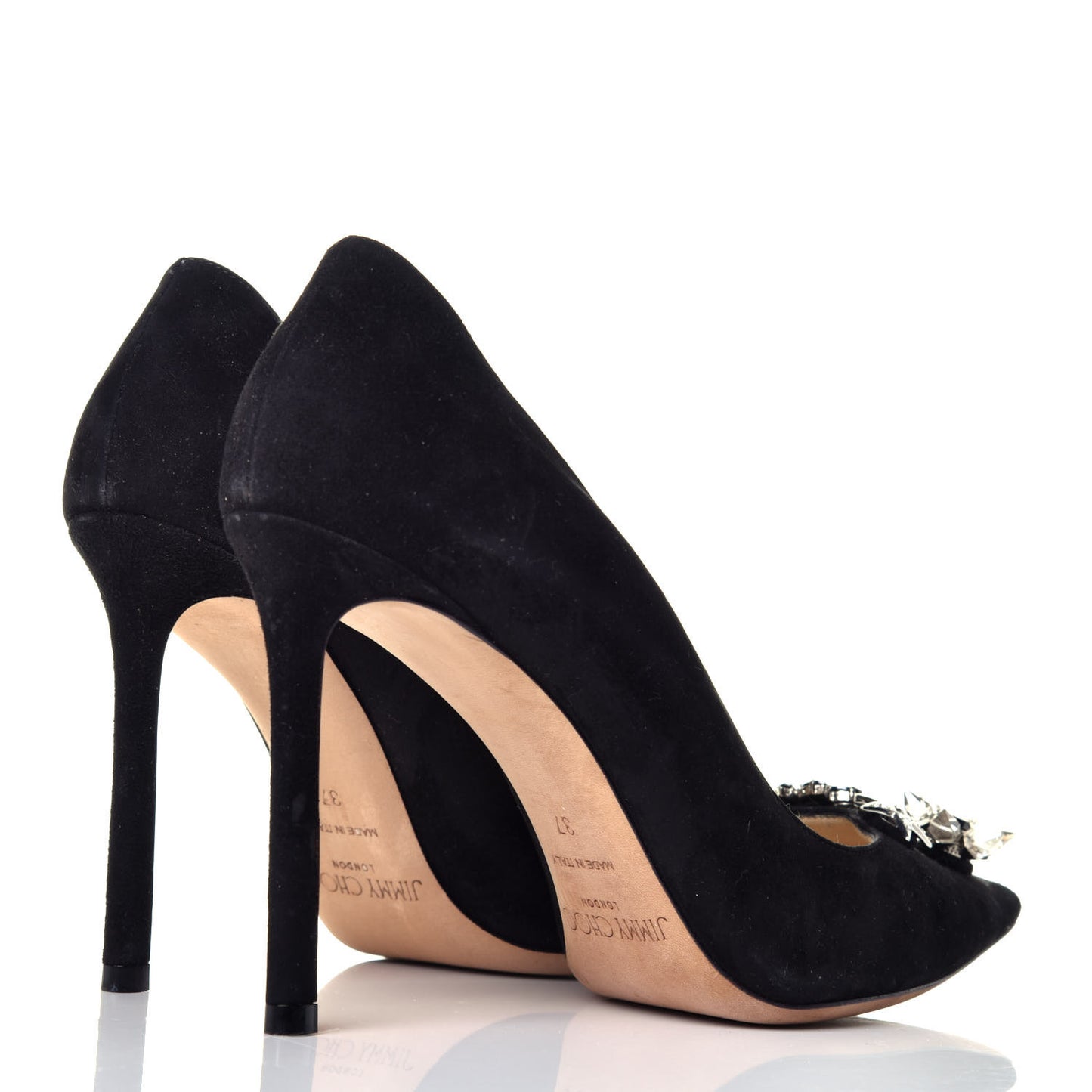 Suede Jasmine Crystal Button 100 Pumps 37 Black