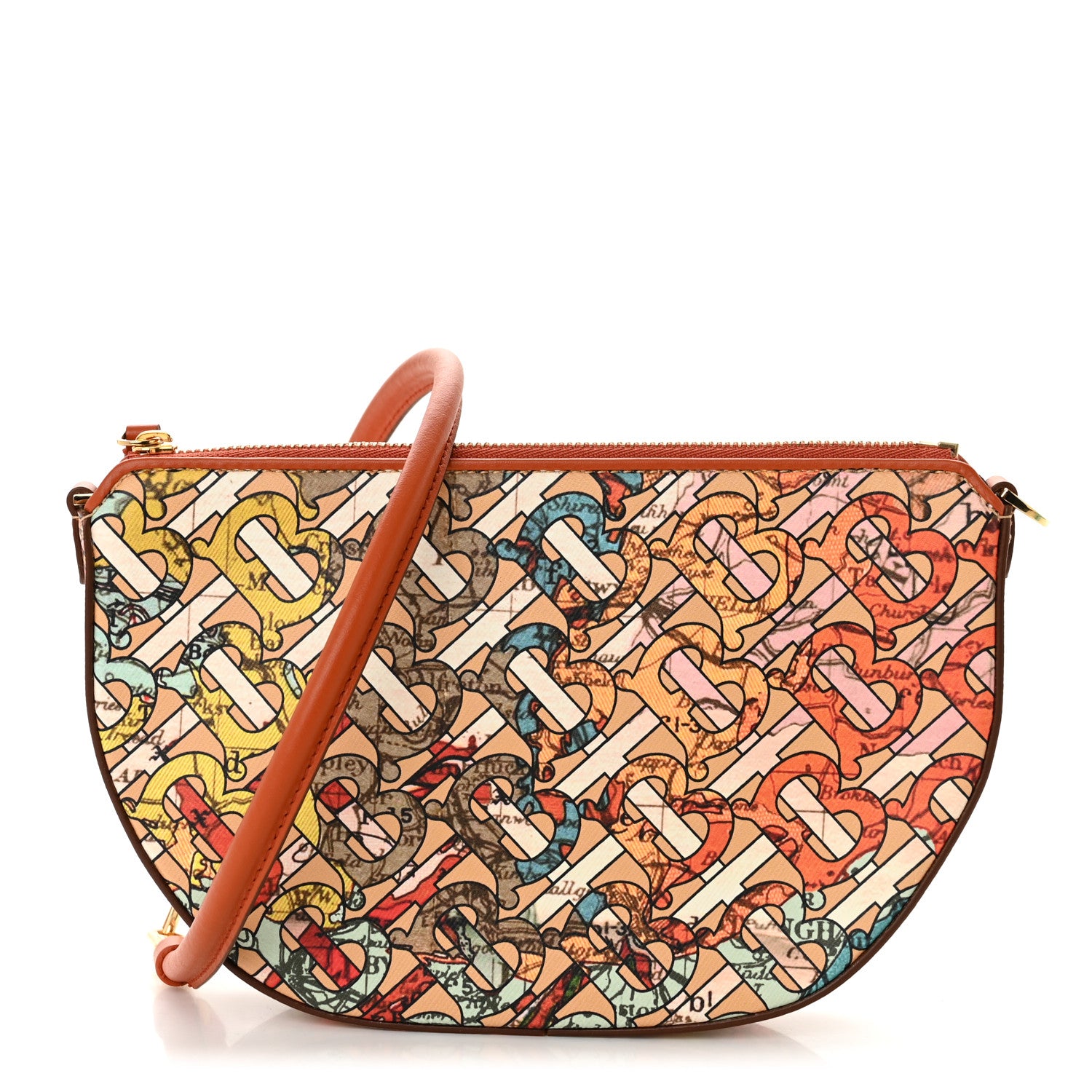Burberry Canvas Map TB Print Small Olympia Shoulder Bag Orange 1 of 10