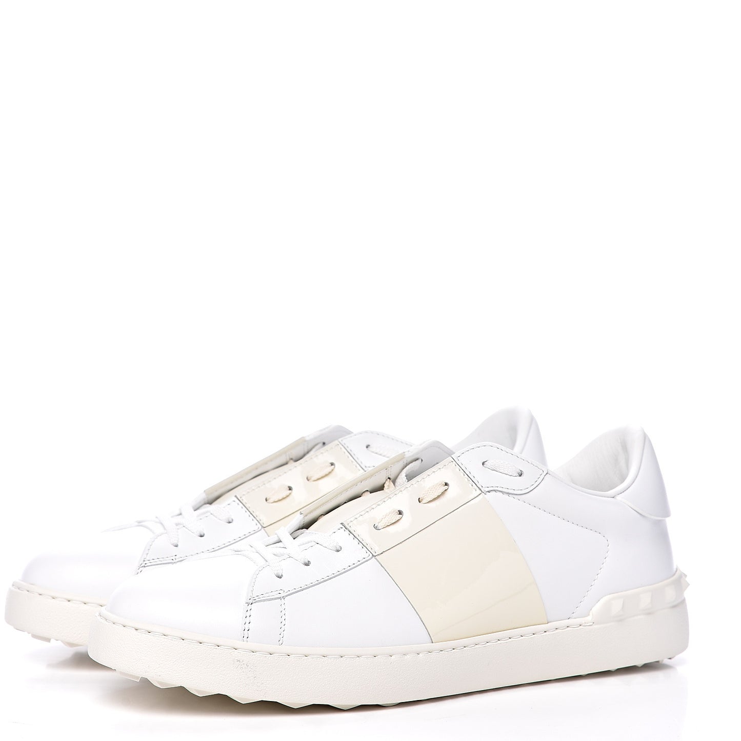 Calfskin Patent Mens Rockstud Open Sneakers 45 Bianco