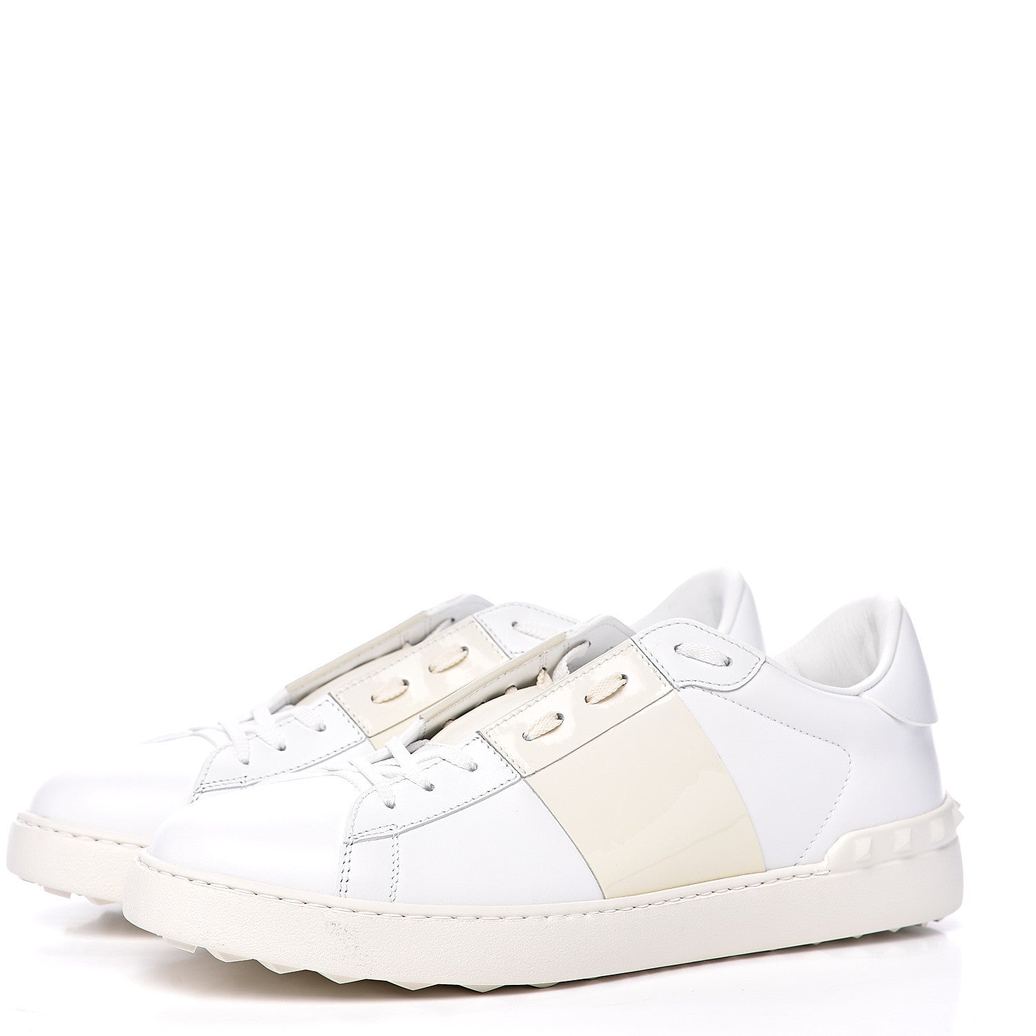 Valentino Garavani Calfskin Patent Mens Rockstud Open Sneakers 45 Bianco 3 of 9