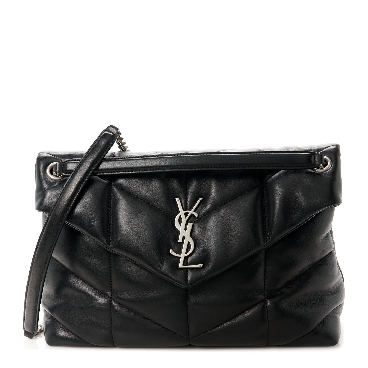 Lambskin Quilted Medium Loulou Puffer Monogram Chain Satchel Black