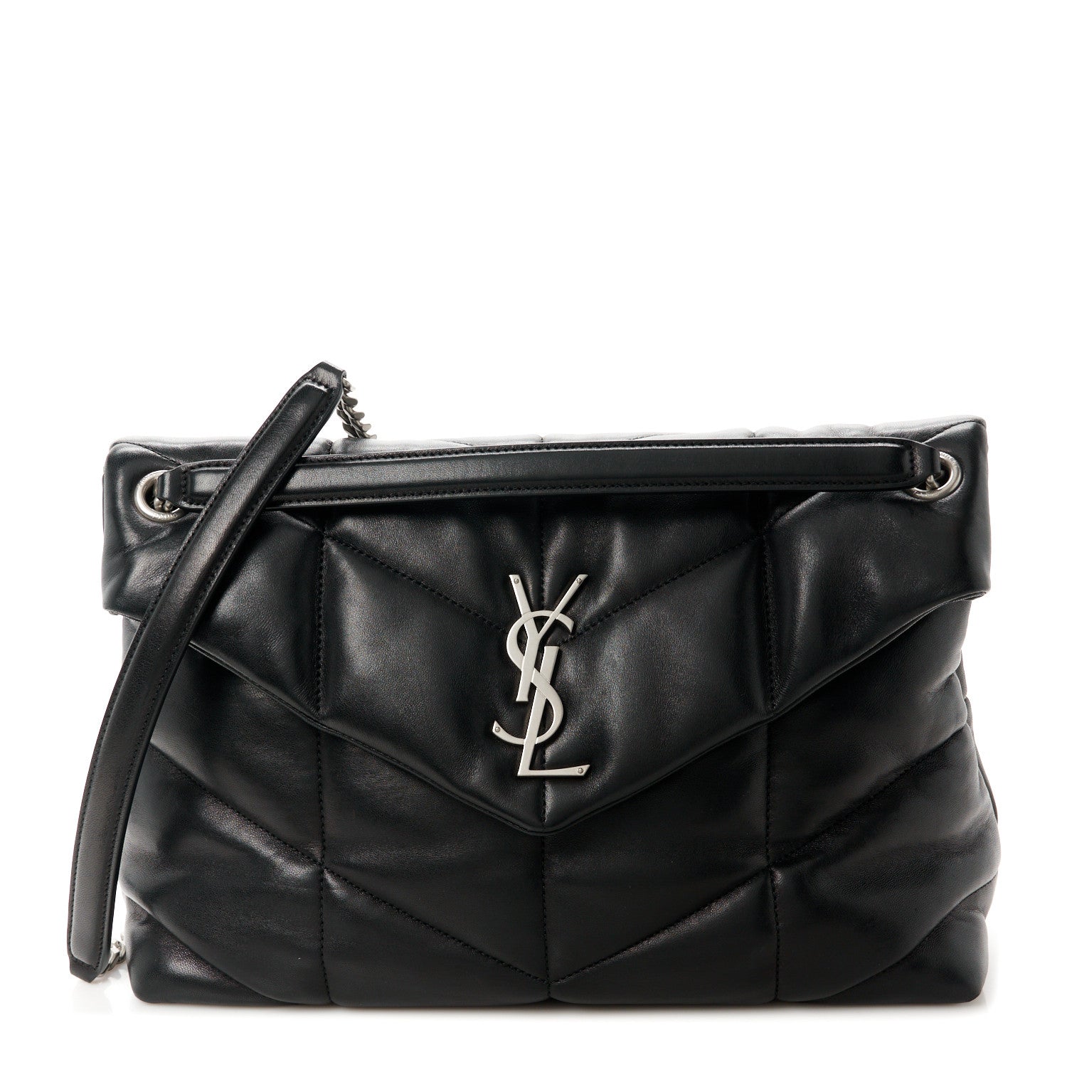 Saint Laurent Lambskin Quilted Medium Loulou Puffer Monogram Chain Satchel Black 1 of 11