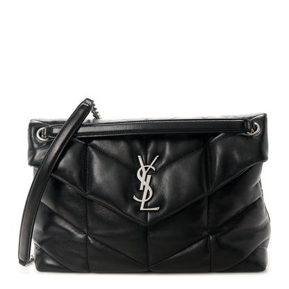 Saint Laurent Lambskin Quilted Medium Loulou Puffer Monogram Chain Satchel Black 1 of 11