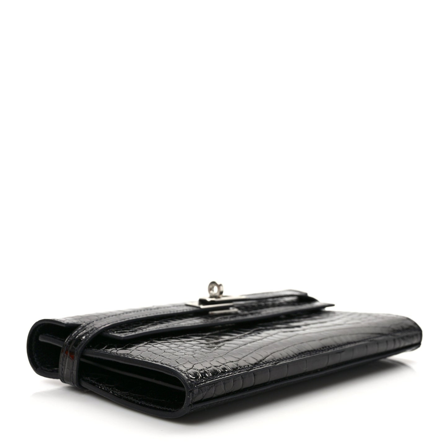 Shiny Alligator Kelly Longue Wallet Black
