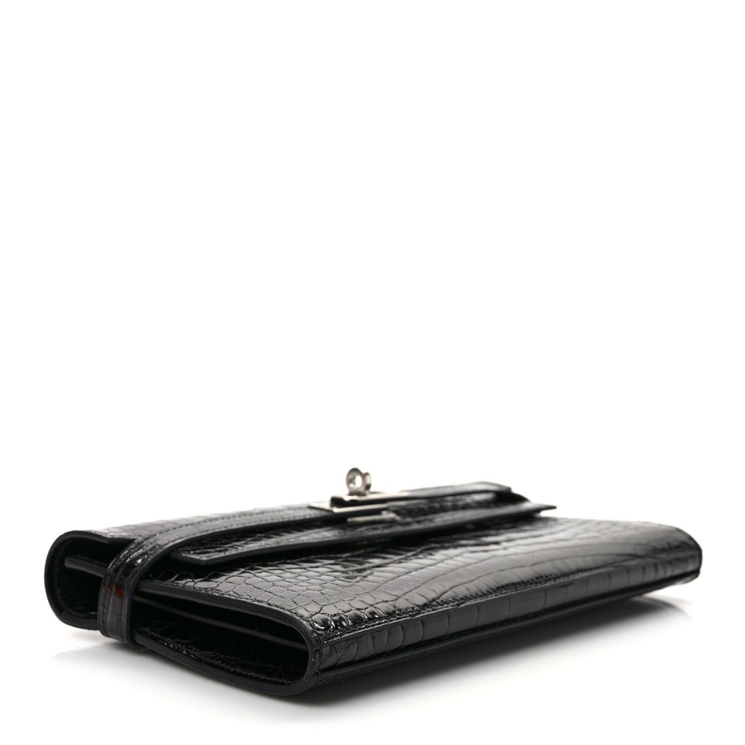 Hermes Shiny Alligator Kelly Longue Wallet Black 4 of 7