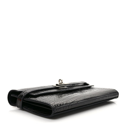 Hermes Shiny Alligator Kelly Longue Wallet Black 4 of 7
