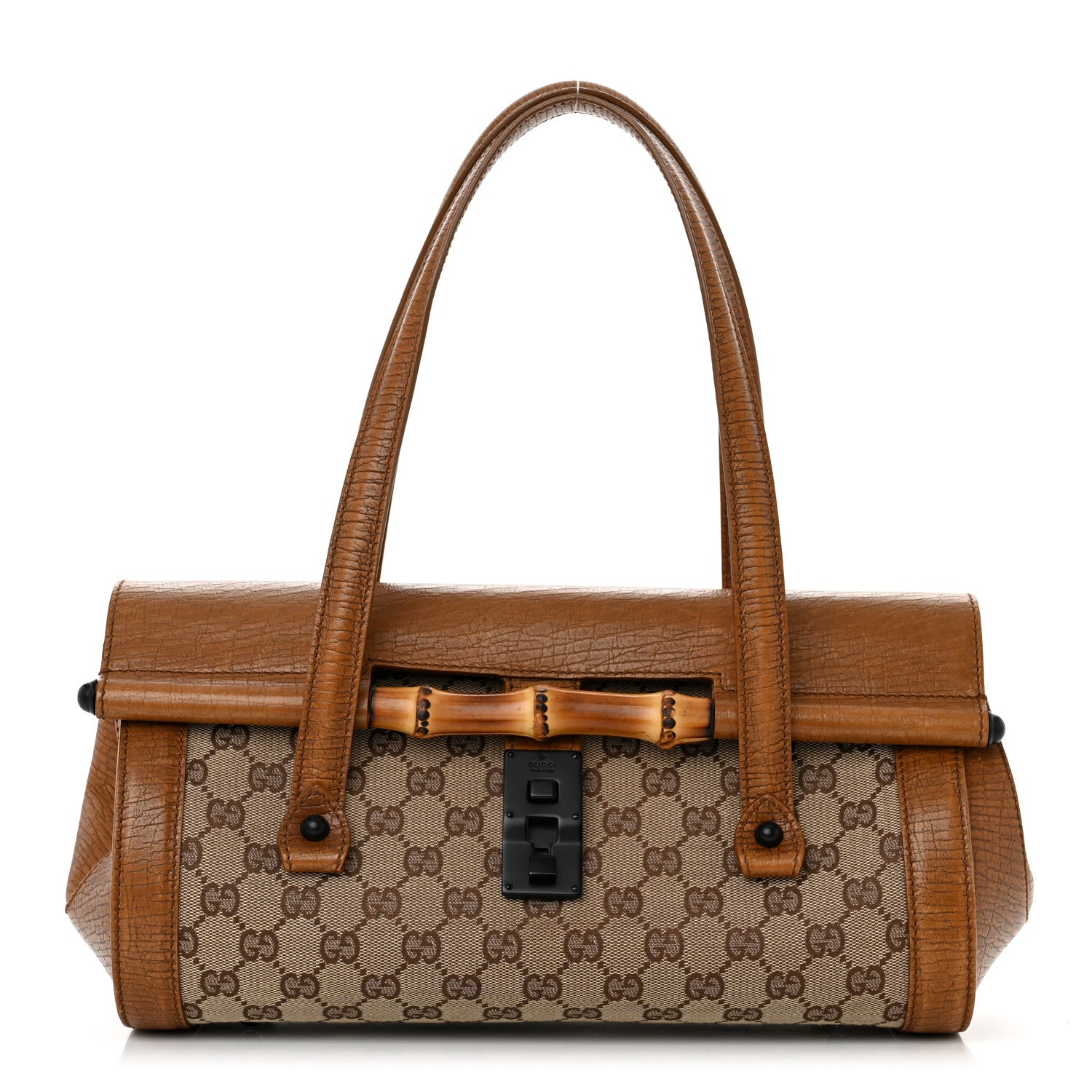 Gucci Monogram Bamboo Bullet Satchel Brown 1 of 12