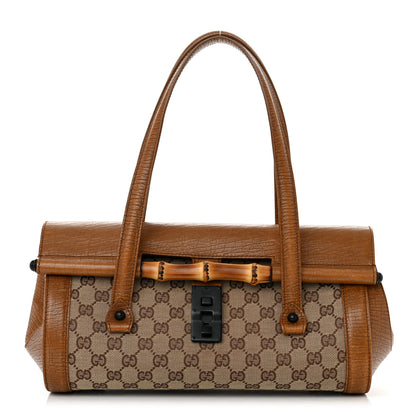 Gucci Monogram Bamboo Bullet Satchel Brown 1 of 12
