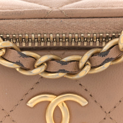 Chanel Lambskin Quilted Top Handle Mini Vanity Case With Chain Beige 14 of 14