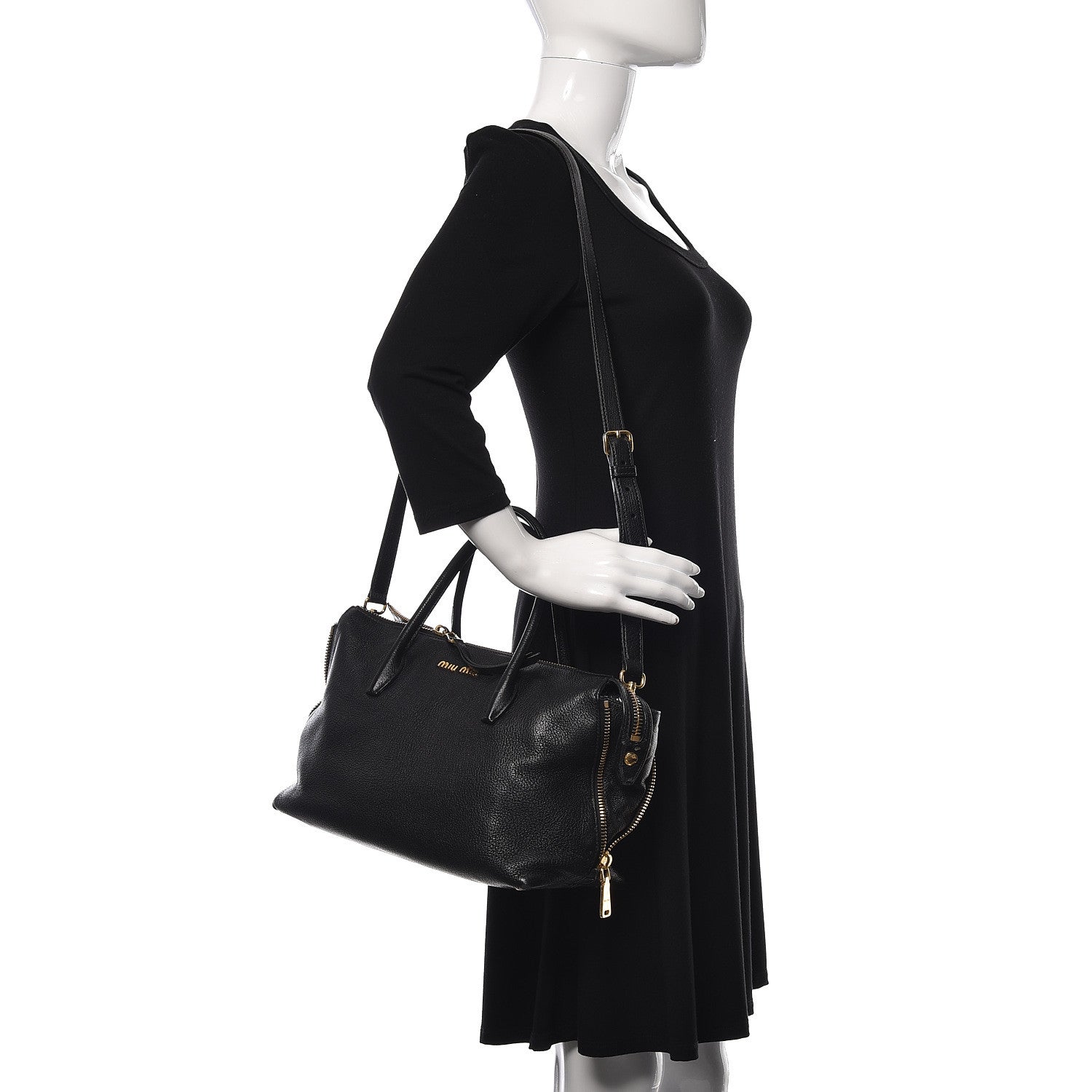 Miu Miu Goatskin Madras Zip Tote Black 2 of 22