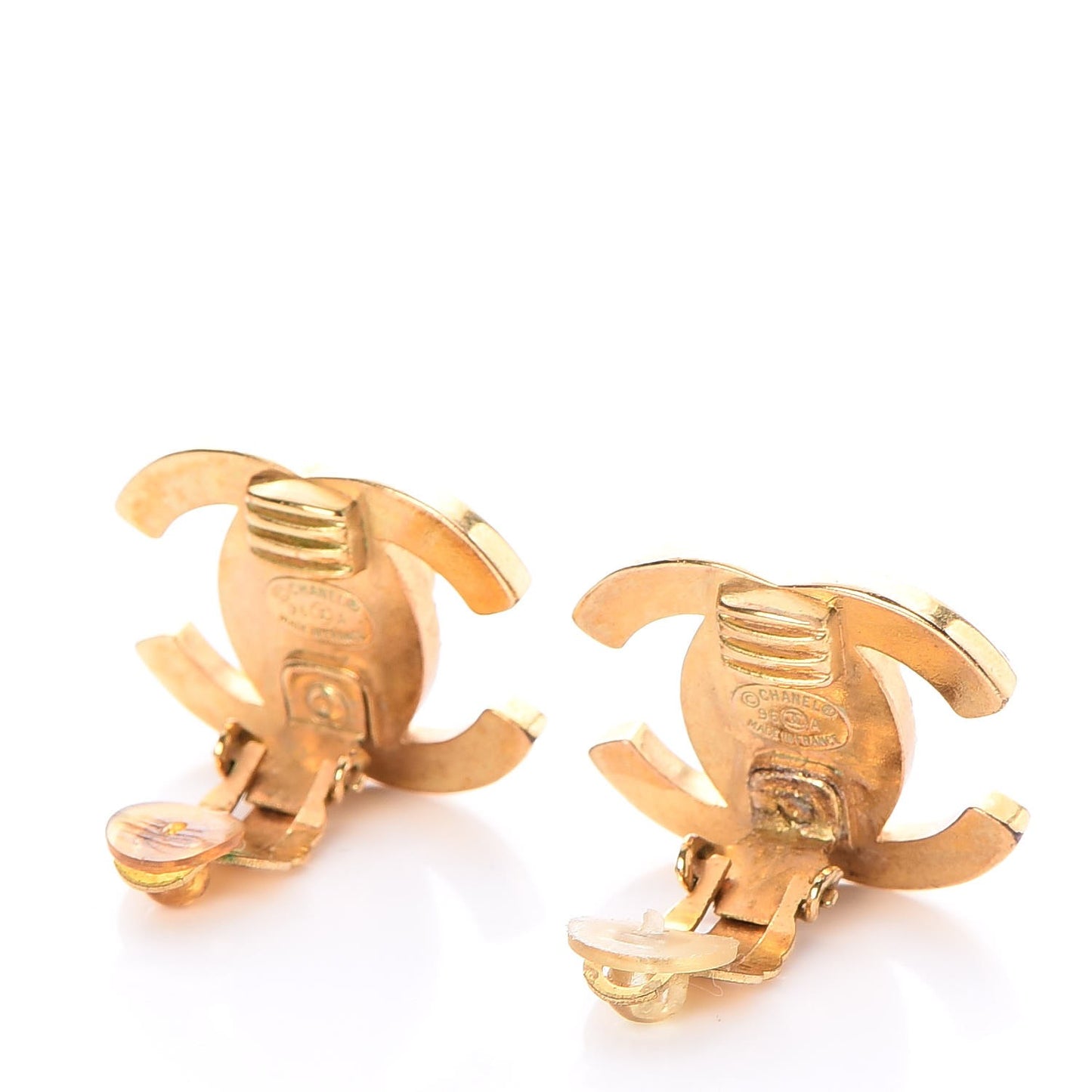 Crystal CC Turnlock Clip On Earrings Gold
