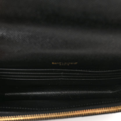 Saint Laurent Grain De Poudre Matelasse Chevron Monogram Envelope Chain Wallet Black 5 of 10