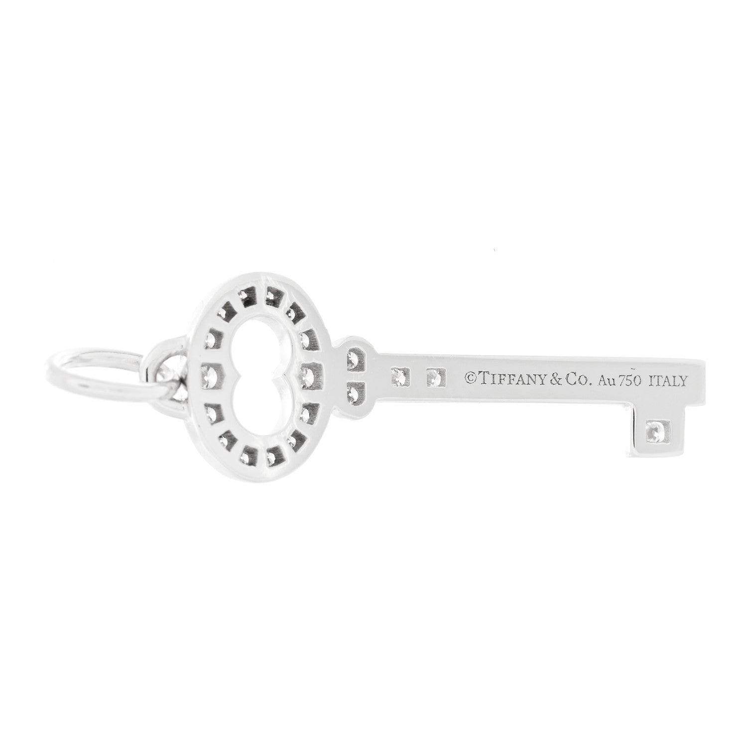 Tiffany 18K White Gold Diamond Mini Vintage Oval Key Pendant 3 of 4