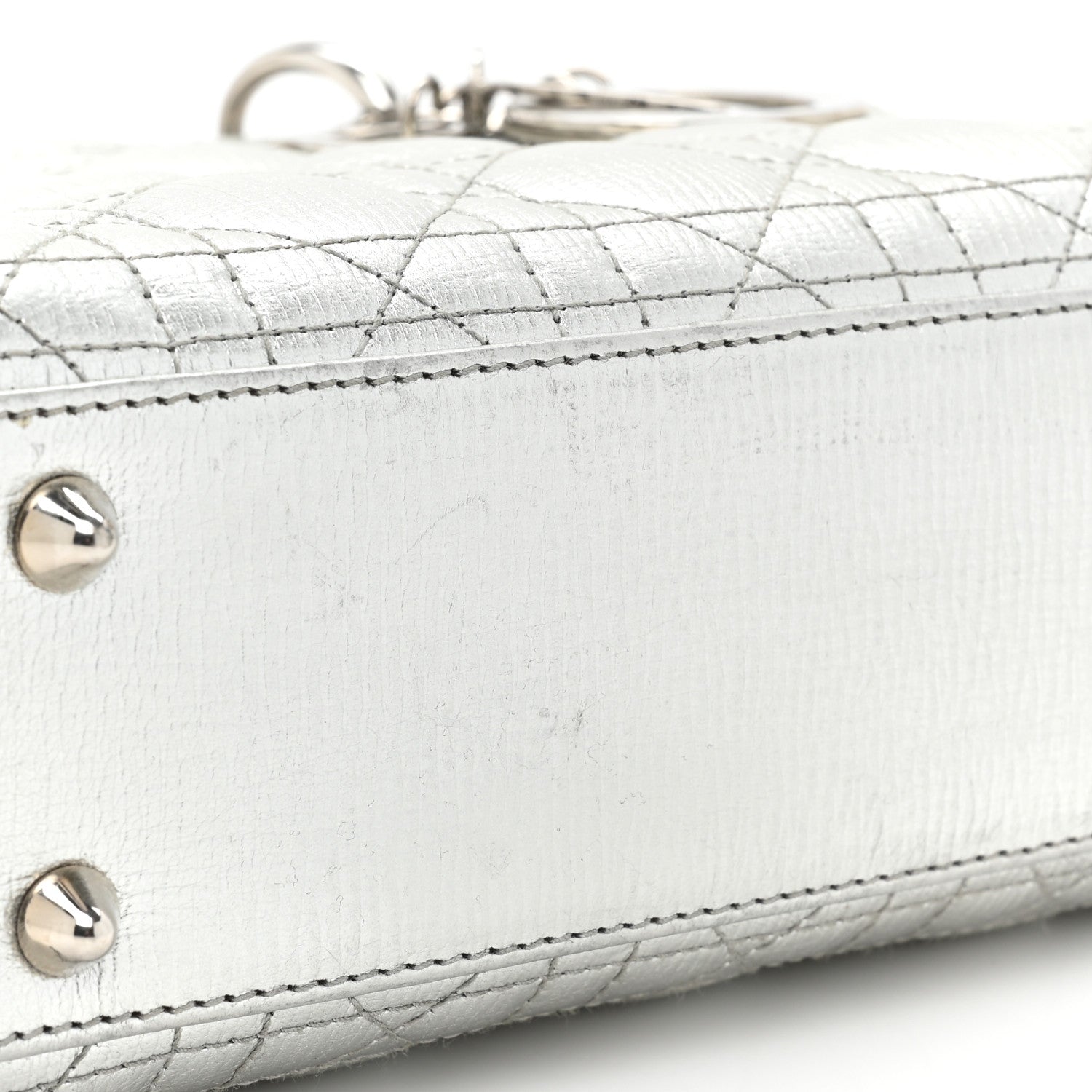 Christian Dior Metallic Grained Calfskin Cannage Small Lucky Badges My Lady Dior Silver 9 of 9