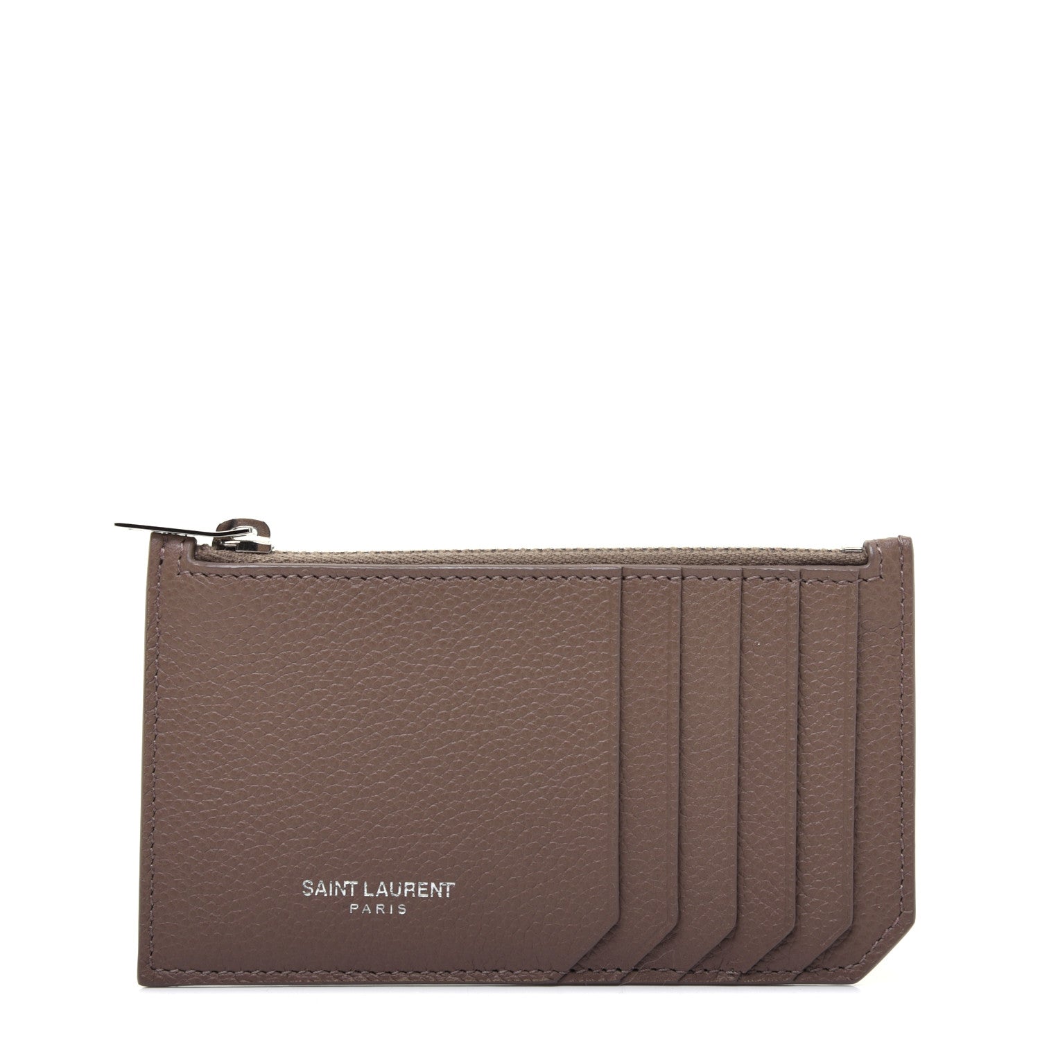 Saint Laurent Grained Calfskin 5 Fragments Zip Pouch Card Holder Taupe 1 of 11