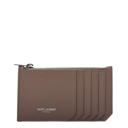 Saint Laurent Grained Calfskin 5 Fragments Zip Pouch Card Holder Taupe 1 of 11